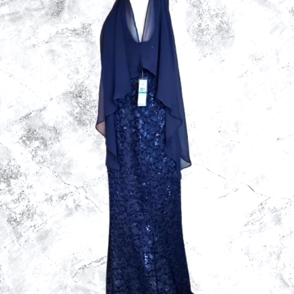 π£Ladies SNLY Chiffon-Overlay Maxi Navy Lace Evening Dress Size 16P π NWTags π - Picture 3 of 8